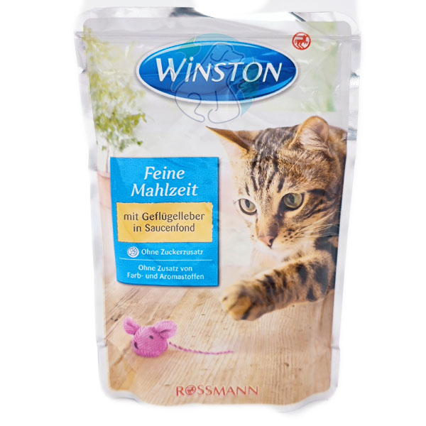 پوچ گربه بالغ مرغ و جگر و سس 100گرمی Winston